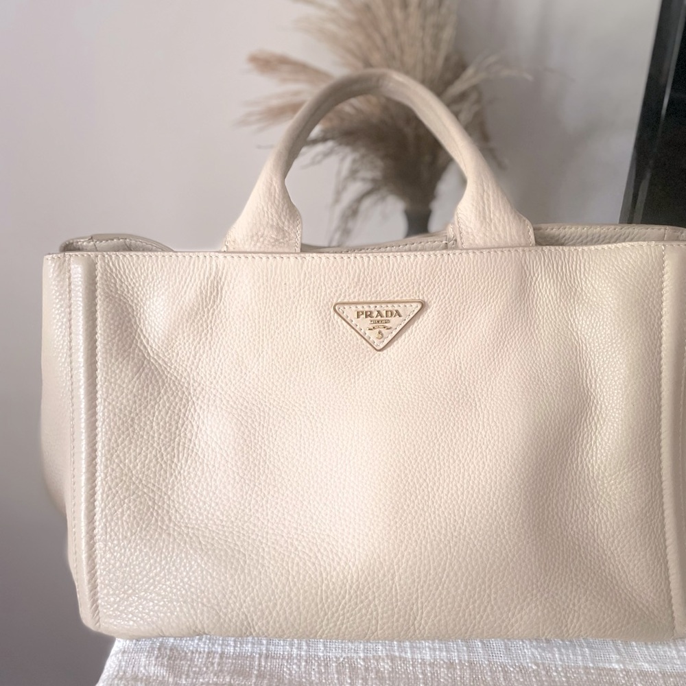 PRADA Vitelli Daino Beige Leather Tote